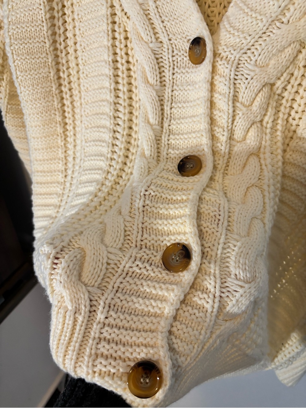 Cream Cable Knit Button-Front Women's Sweater Cardigan - Picture 2 of 3